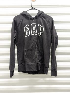 GAP Normcore Minimalist Women's Fitted Large‎ Black Hoodie with White Logo